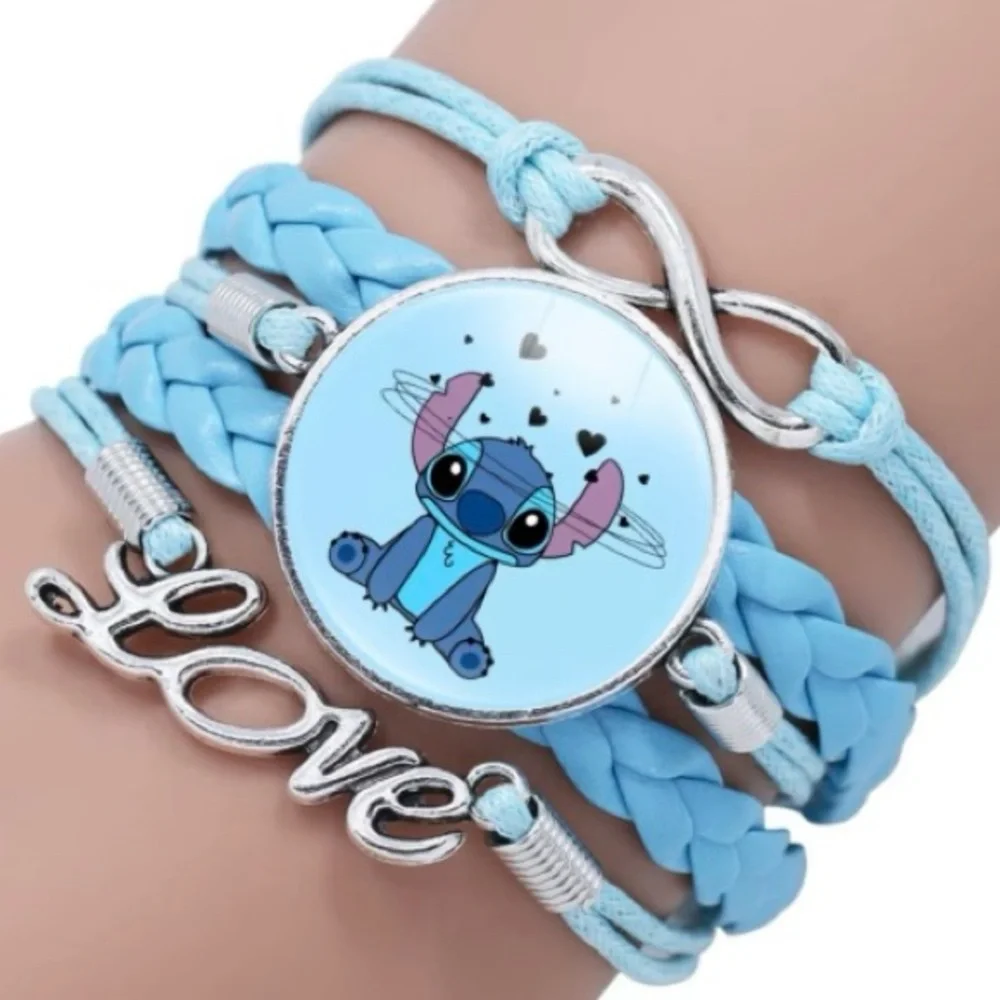 Adjustable blue faux-leather multi braided bracelet Stitch Love charm girls new